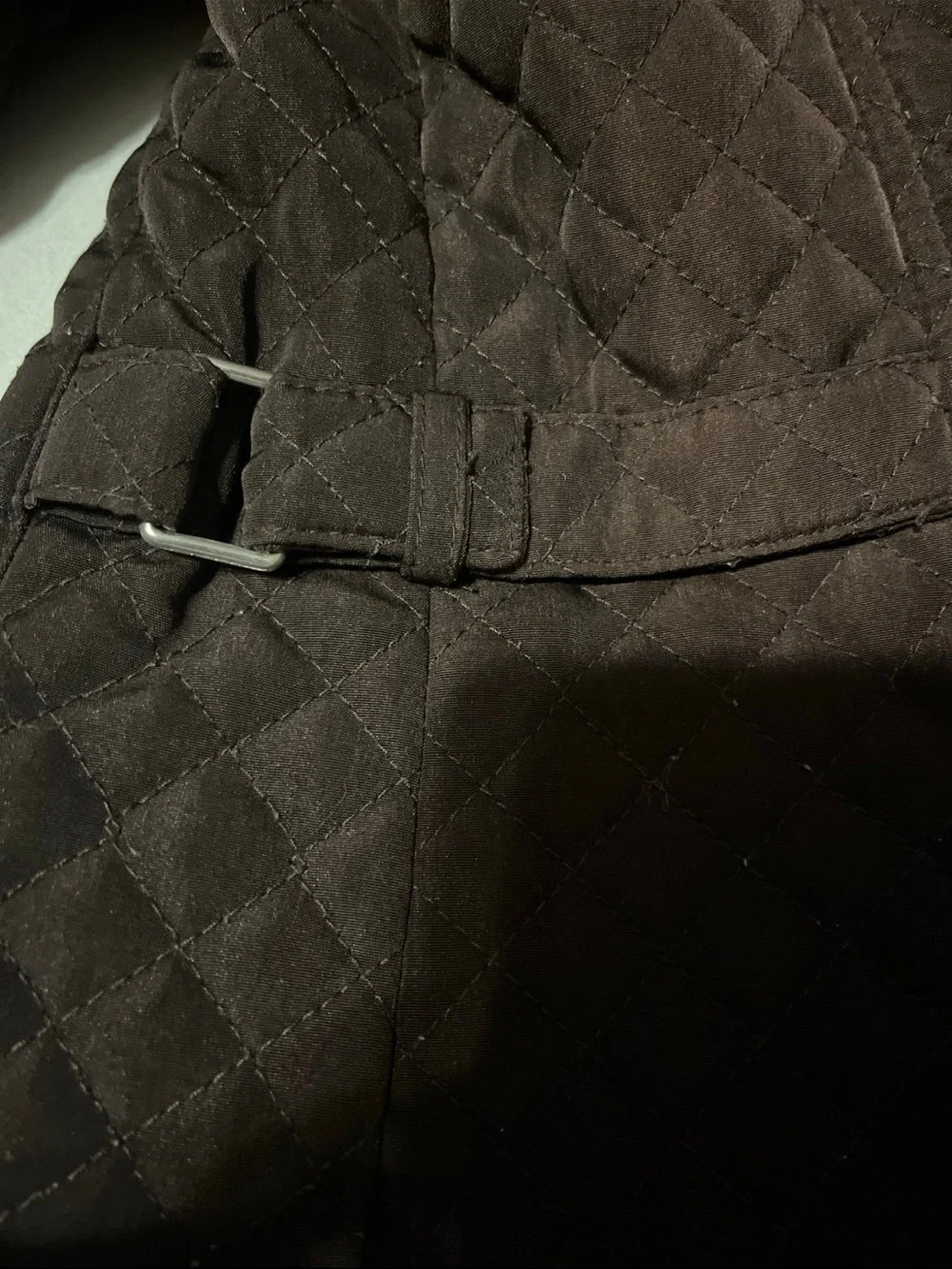 Quilted Zip-Up Puffer Jacket in Dark Brown Size Petite Small